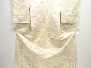 未使用品　草花模様織り出し十日町紬単衣着物